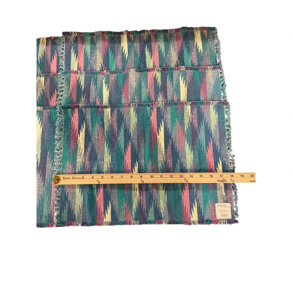 Park B Smith Mandalay Blue Ikat Hand Woven Cotton Fringed‎ Placemats Set of 6